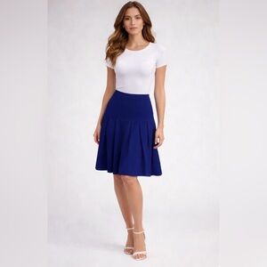 ST. JOHN Collection By Marie Gray Drop Waist Pleat Royal Blue Knit Wool Skirt 10